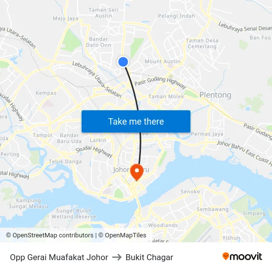 Opp Gerai Muafakat Johor to Bukit Chagar map