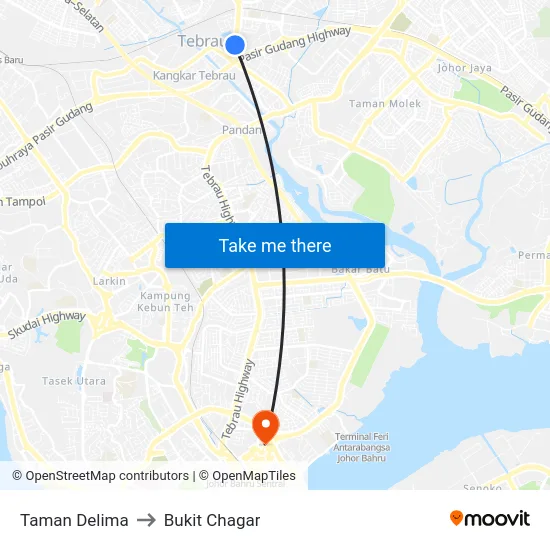 Taman Delima to Bukit Chagar map