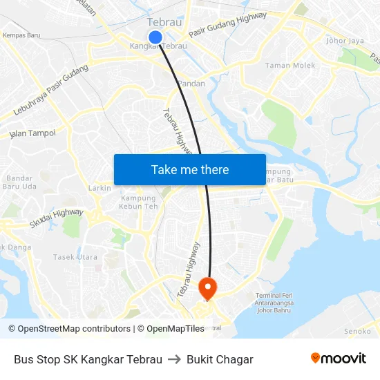 Bus Stop SK Kangkar Tebrau to Bukit Chagar map