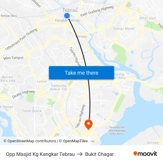 Opp Masjid Kg Kangkar Tebrau to Bukit Chagar map