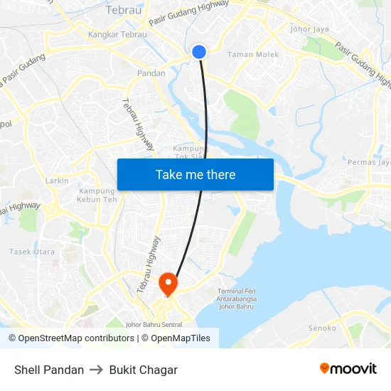 Shell Pandan to Bukit Chagar map