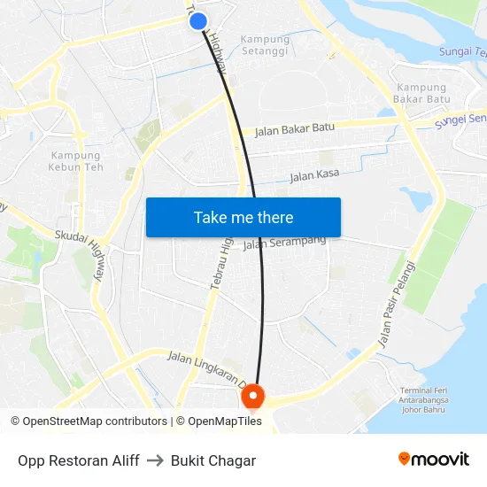 Opp Restoran Aliff to Bukit Chagar map