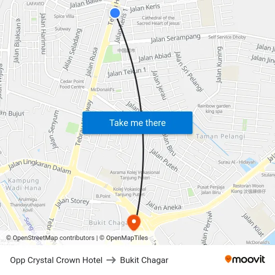Opp Crystal Crown Hotel to Bukit Chagar map
