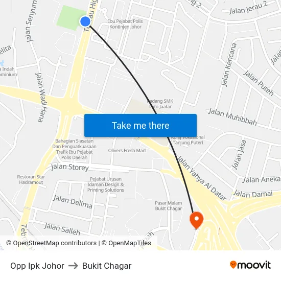 Opp Ipk Johor to Bukit Chagar map