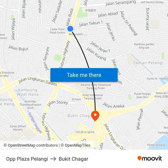 Opp Plaza Pelangi to Bukit Chagar map