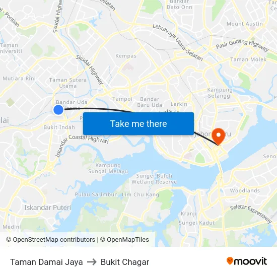 Taman Damai Jaya to Bukit Chagar map
