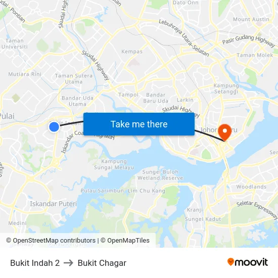 Bukit Indah 2 to Bukit Chagar map