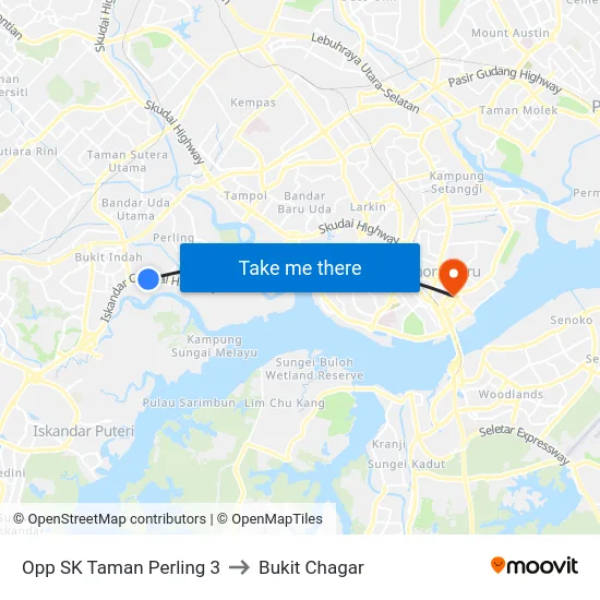 Opp SK Taman Perling 3 to Bukit Chagar map