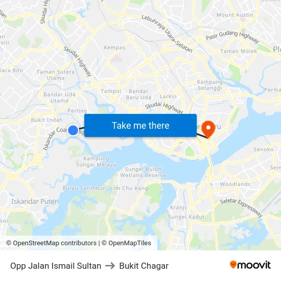 Opp Jalan Ismail Sultan to Bukit Chagar map