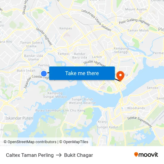 Caltex Taman Perling to Bukit Chagar map