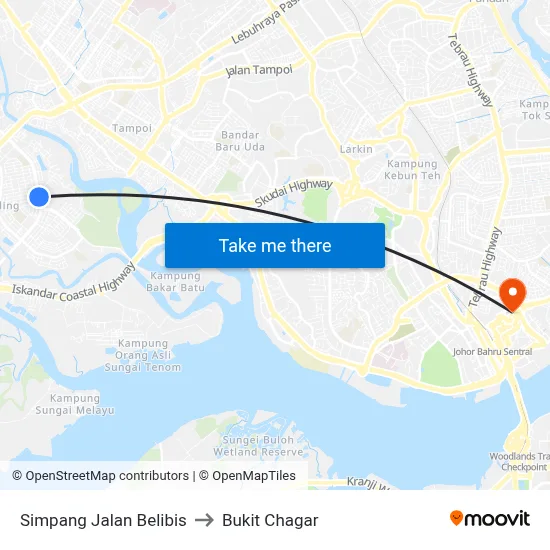 Simpang Jalan Belibis to Bukit Chagar map