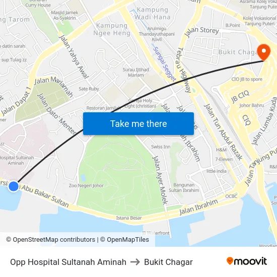 Opp Hospital Sultanah Aminah to Bukit Chagar map