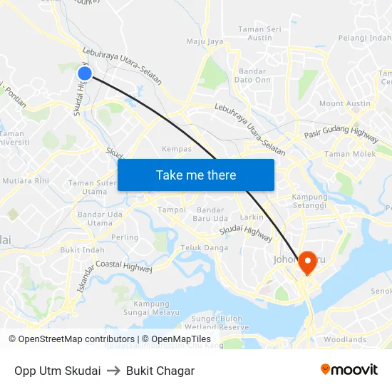 Opp Utm Skudai to Bukit Chagar map