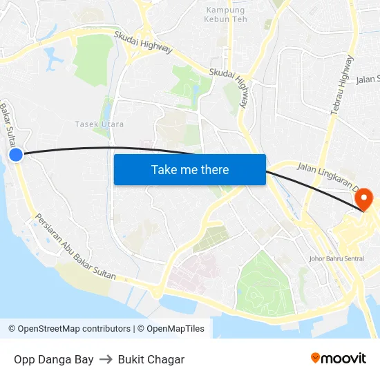 Opp Danga Bay to Bukit Chagar map