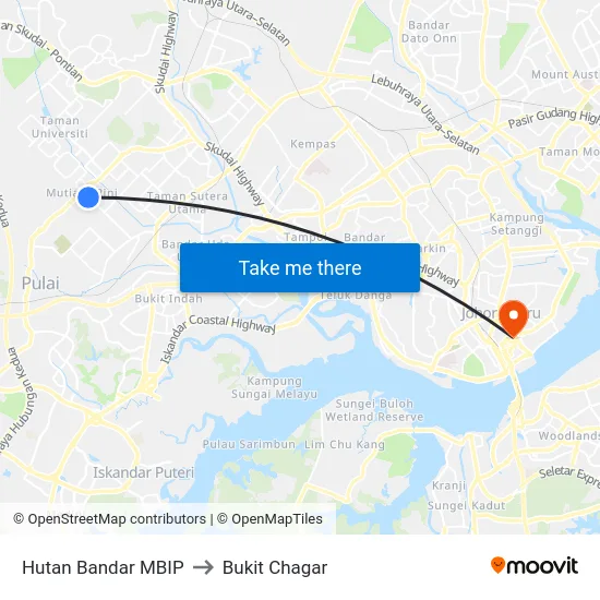 Hutan Bandar MBIP to Bukit Chagar map