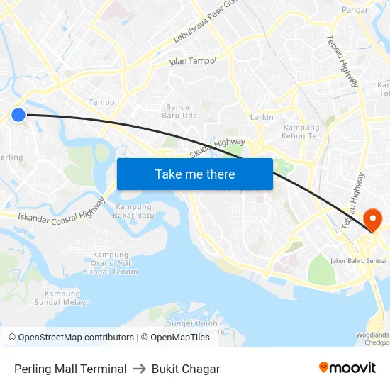 Perling Mall Terminal to Bukit Chagar map