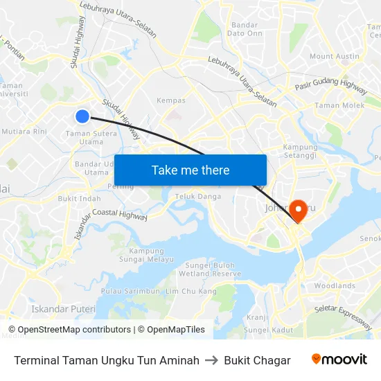 Terminal Taman Ungku Tun Aminah to Bukit Chagar map