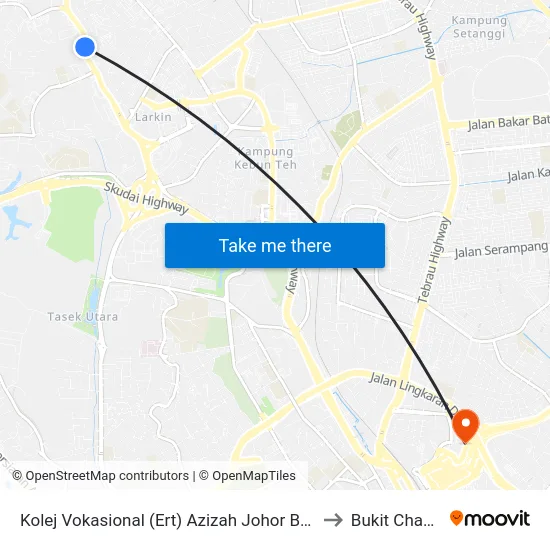 Kolej Vokasional (Ert) Azizah Johor Bahru to Bukit Chagar map