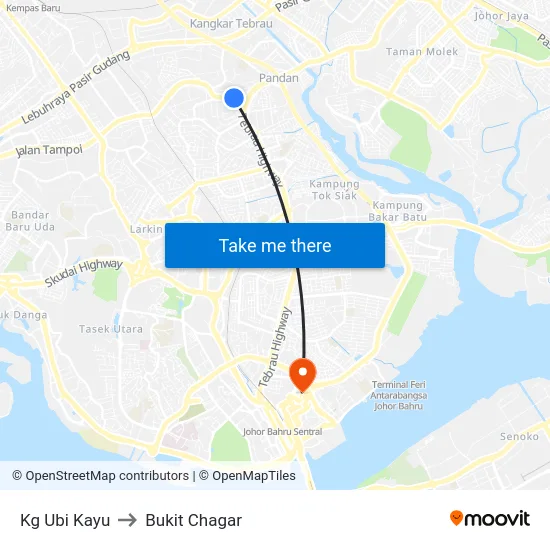 Kg Ubi Kayu to Bukit Chagar map