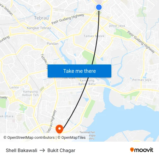 Shell Bakawali to Bukit Chagar map