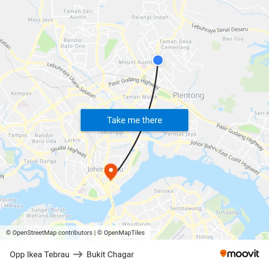 Opp Ikea Tebrau to Bukit Chagar map