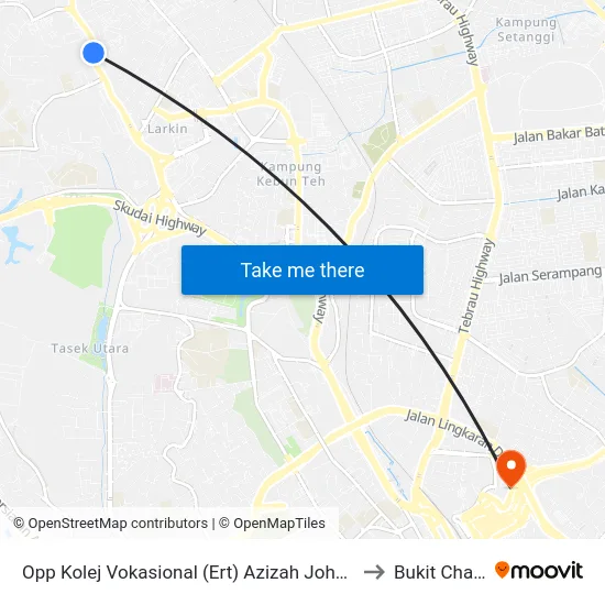 Opp Kolej Vokasional (Ert) Azizah Johor Bahru to Bukit Chagar map