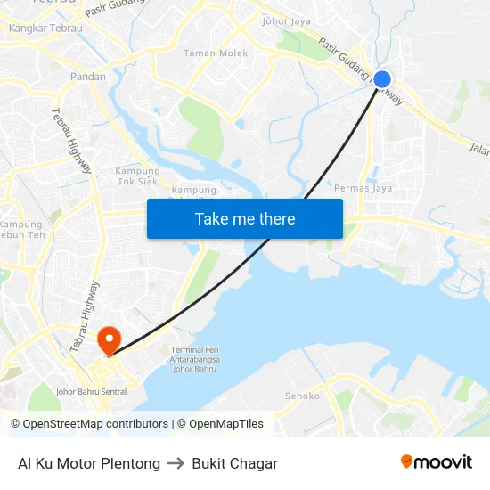 Al Ku Motor Plentong to Bukit Chagar map