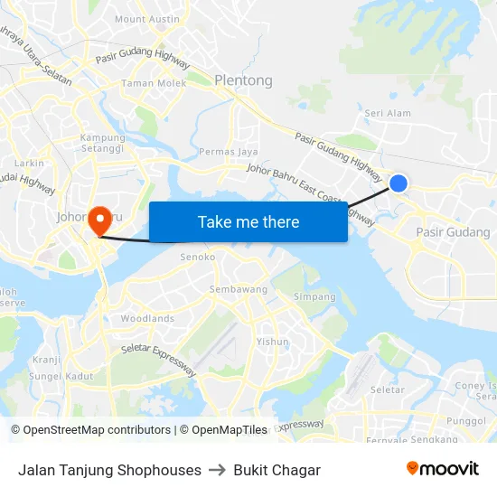 Jalan Tanjung Shophouses to Bukit Chagar map