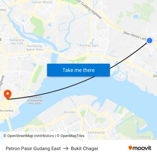 Petron Pasir Gudang East to Bukit Chagar map