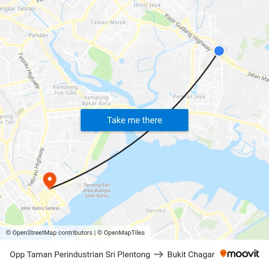 Opp Taman Perindustrian Sri Plentong to Bukit Chagar map