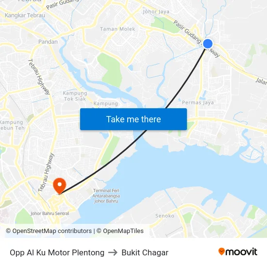 Opp Al Ku Motor Plentong to Bukit Chagar map