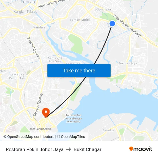 Restoran Pekin Johor Jaya to Bukit Chagar map