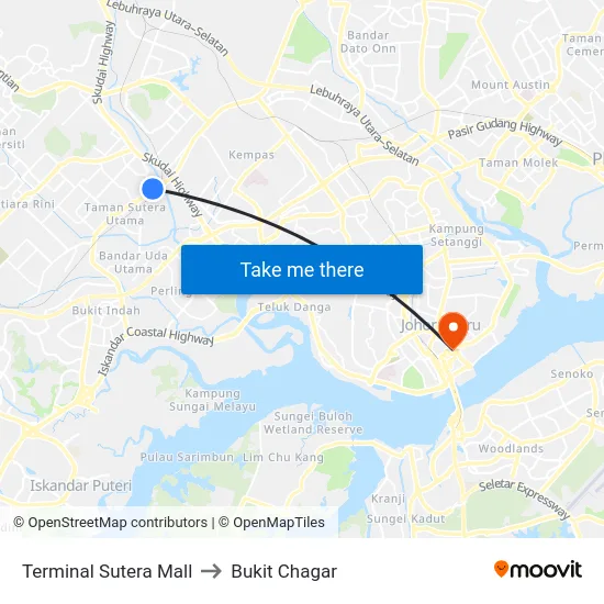 Terminal Sutera Mall to Bukit Chagar map