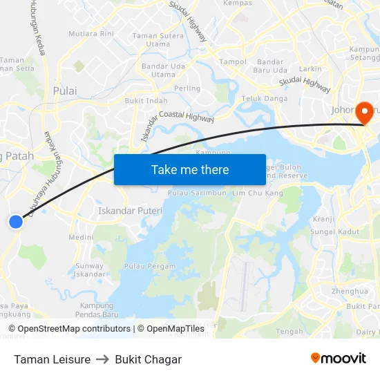 Taman Leisure to Bukit Chagar map