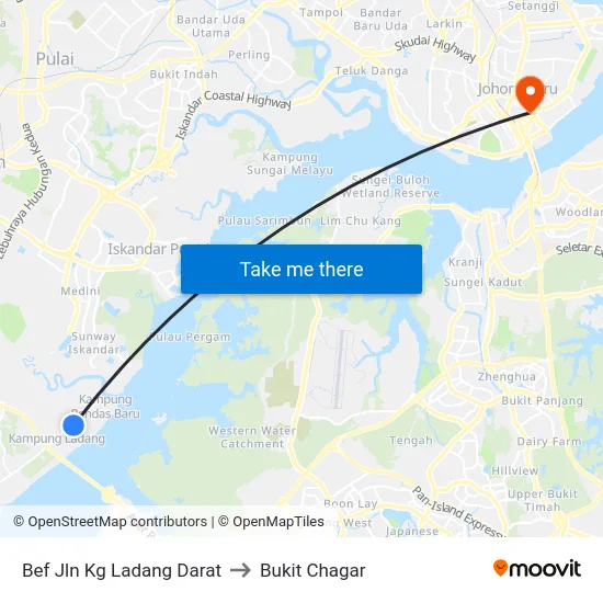 Bef Jln Kg Ladang Darat to Bukit Chagar map