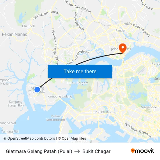 Giatmara Gelang Patah (Pulai) to Bukit Chagar map