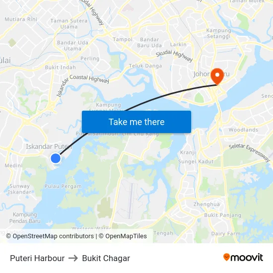Puteri Harbour to Bukit Chagar map