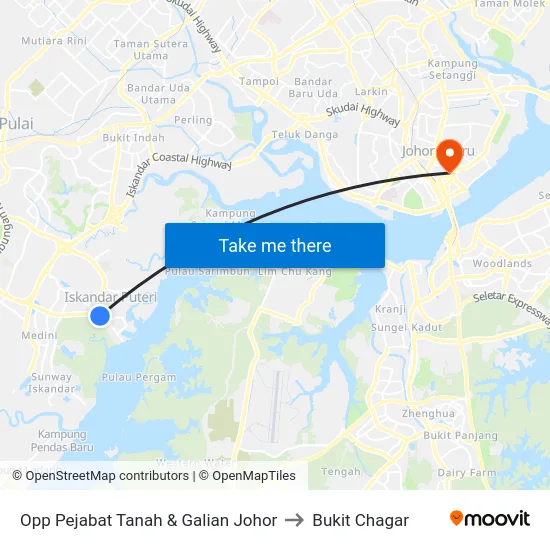 Opp Pejabat Tanah & Galian Johor to Bukit Chagar map