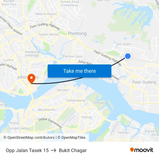 Opp Jalan Tasek 15 to Bukit Chagar map