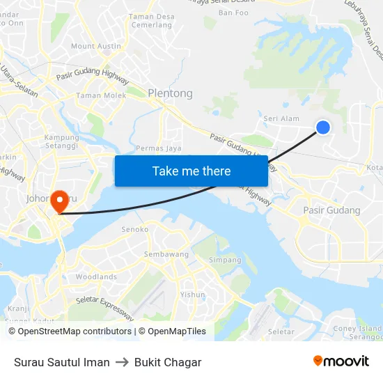 Surau Sautul Iman to Bukit Chagar map