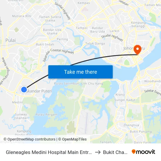 Gleneagles Medini Hospital Main Entrance to Bukit Chagar map