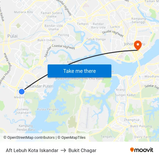 Aft Lebuh Kota Iskandar to Bukit Chagar map