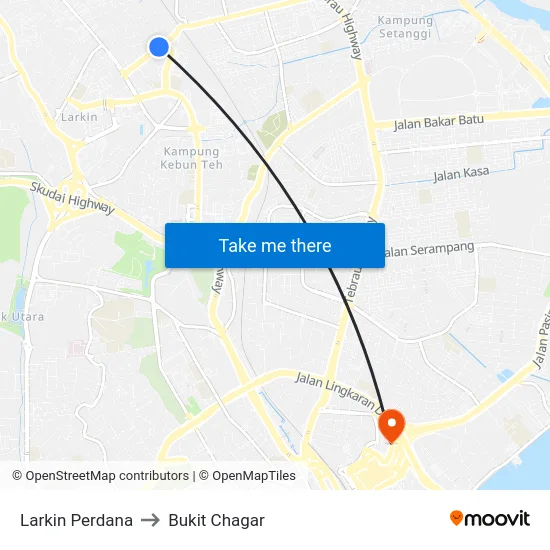Larkin Perdana to Bukit Chagar map