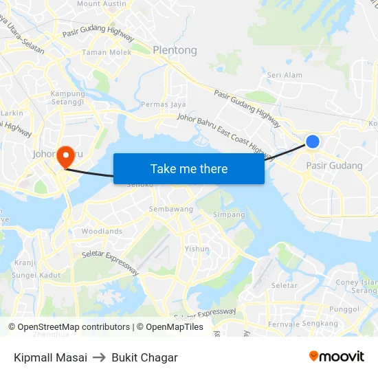 Kipmall Masai to Bukit Chagar map