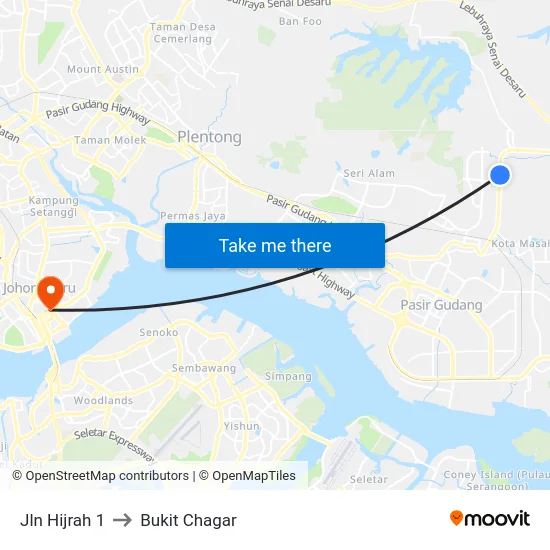 Jln Hijrah 1 to Bukit Chagar map