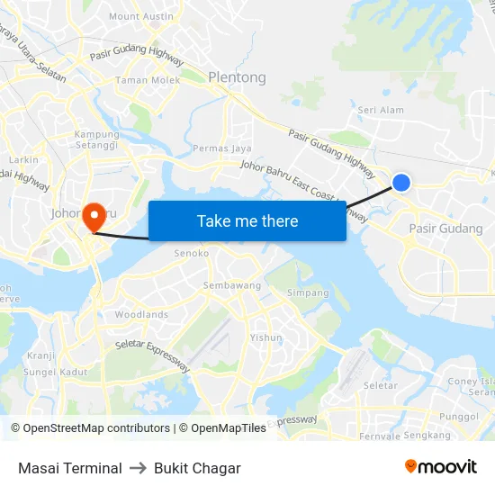 Masai Terminal to Bukit Chagar map