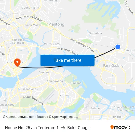 House No. 25 Jln Tenteram 1 to Bukit Chagar map