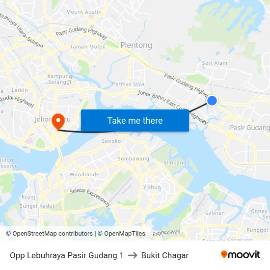 Opp Lebuhraya Pasir Gudang 1 to Bukit Chagar map