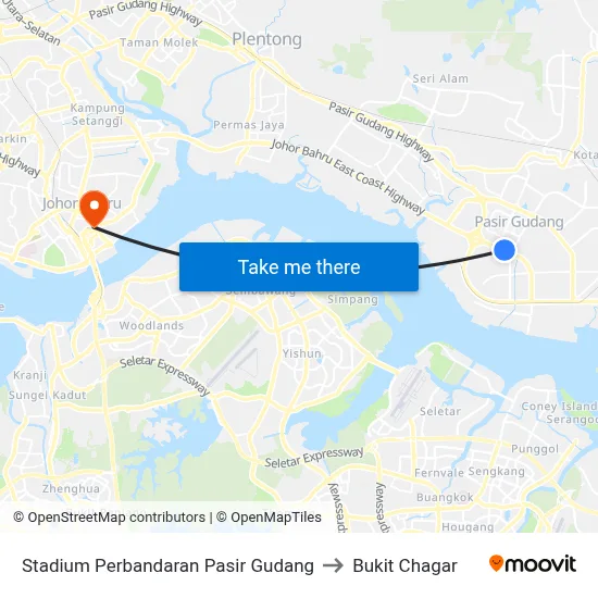 Stadium Perbandaran Pasir Gudang to Bukit Chagar map