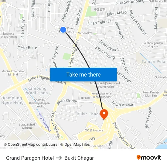 Grand Paragon Hotel to Bukit Chagar map